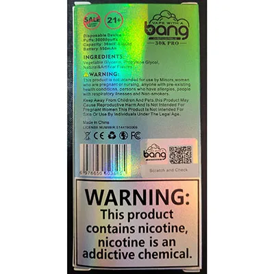 Sigaretta elettronica monouso «VAPE WITH A bang DISPOSABLE 30K PRO» — foto 3 dell'alert SR/00888/25