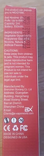 Sigaretta elettronica usa e getta «Vapeurs 600 puffs» — foto 2 dell'alert A12/00624/22
