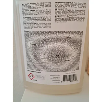 Soluzione di lavaggio del veicolo «Vehicle Shampoo» — foto 1 dell'alert SR/03735/24