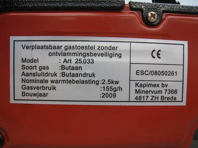 Stufa a gas portatile «Verplaatsbaar Gastoestel» — foto 1 dell'alert A12/0747/14