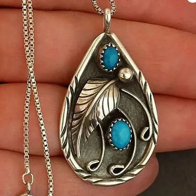 Collana «Vintage Leaf Turquoises Color Pendant Necklace Bohemia Jewelry Statement Water Drop Pend…» — foto 1 dell'alert SR/00943/25