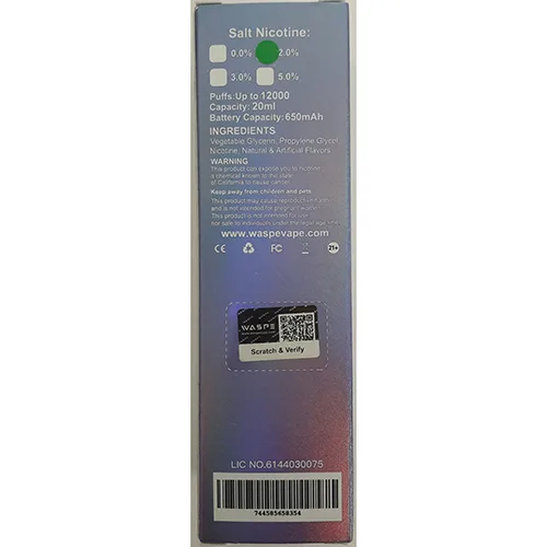 Sigaretta elettronica usa e getta «WASPE 12000 PUFFS» — foto 2 dell'alert A12/00303/24