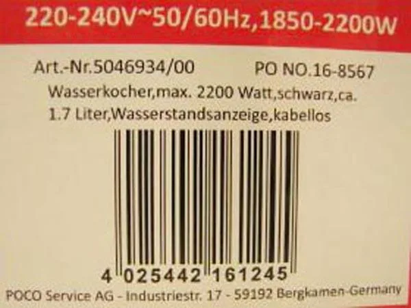 Bollitore elettrico «Water kettle» — foto 2 dell'alert A12/1257/17