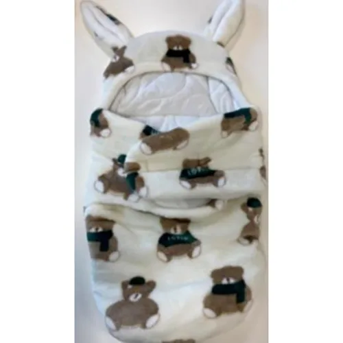 Sacco nanna per bambini «White Teddy Bear Print Baby Sleeping Bag with Bunny Ears»