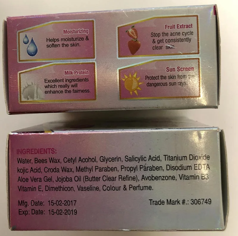Prodotto schiarimento della pelle «Whitening cream» — foto 2 dell'alert A12/00090/19