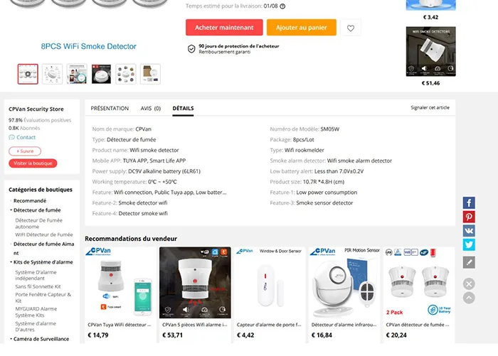 Rilevatore di fumo/allarme «WiFi smoke detector» — foto 1 dell'alert A12/01037/21