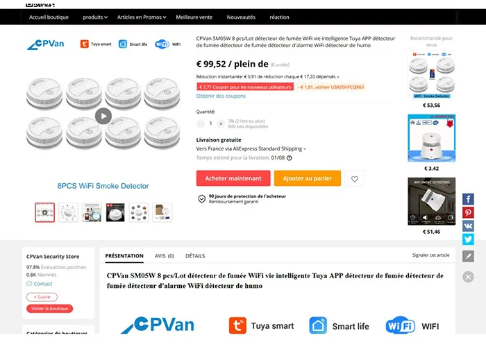 Rilevatore di fumo/allarme «WiFi smoke detector» — foto 2 dell'alert A12/01037/21