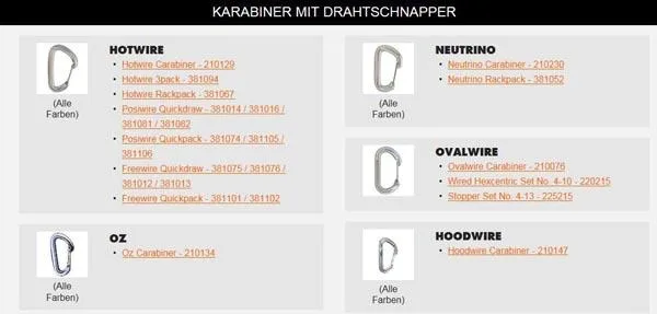 Moschettone/quickdraw «Wiregate Carabiners, Solid Gate Carabiners, Locking Screwgate Carabiners» (Black Diamond)