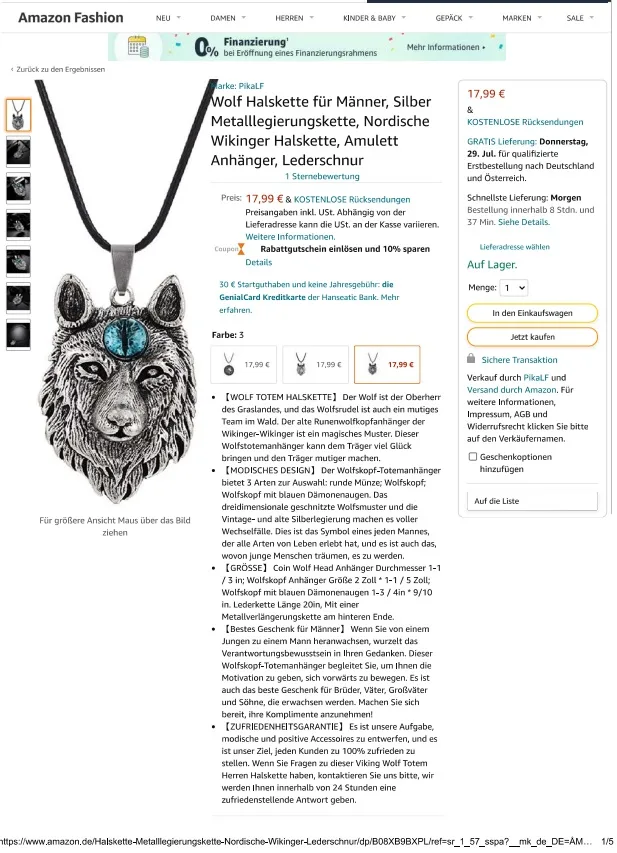 Collana di collane «Wolf-Halskette für Männer» — foto 5 dell'alert INFO/00008/22