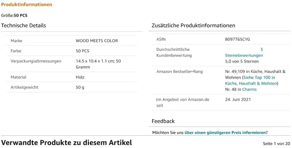 Set di ciondoli «WOOD MEETS COLOR 50 Stück Schmuckanhänger zur Herstellung von Anhängerarmband-Teen Mädch…» — foto 5 dell'alert INFO/00077/22