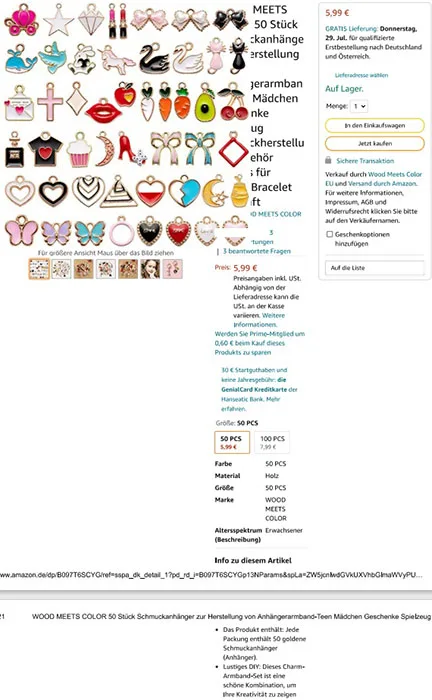 Set di ciondoli «WOOD MEETS COLOR 50 Stück Schmuckanhänger zur Herstellung von Anhängerarmband-Teen Mädch…» — foto 6 dell'alert INFO/00077/22