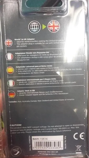 Adattatore della spina di viaggio «World to UK» — foto 2 dell'alert A12/1239/17