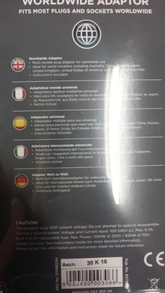 Adattatore della spina di viaggio «Worldwide Adaptor» — foto 2 dell'alert A12/1243/17