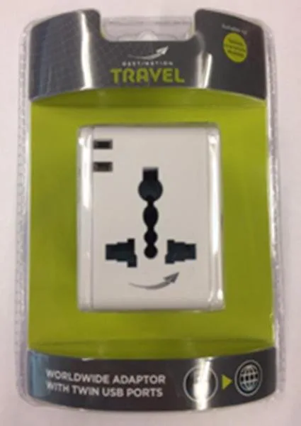 Adattatore della spina di viaggio «Worldwide Adaptor with Twin USB Ports» (Destination Travel)