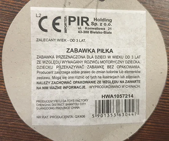 Palla di plastica «Zabawka pilka / Sport toys» — foto 2 dell'alert A12/00986/22