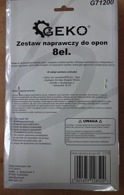 Set riparazione pneumatici «Zestaw naprawczy do opon» — foto 2 dell'alert A12/01542/20