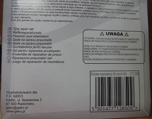 Set riparazione pneumatici «Zestaw naprawczy do opon» — foto 3 dell'alert A12/01542/20