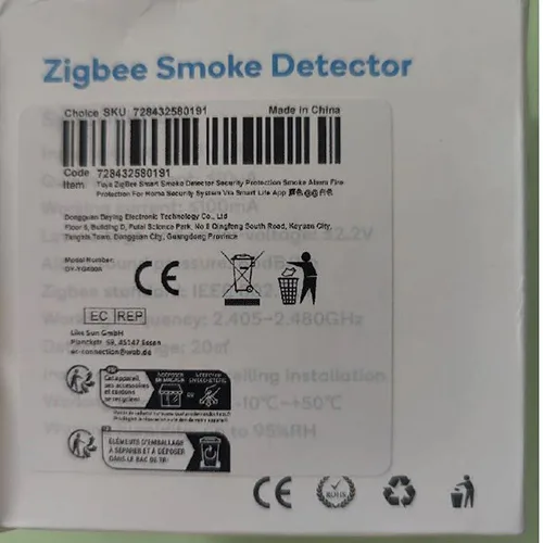Rilevatore di fumo «Zigbee Smoke Detector» — foto 2 dell'alert SR/01406/25